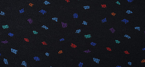 Rehas fabric black laminated with colourful patterns